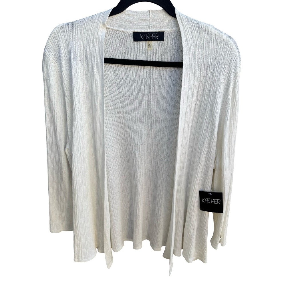 Kasper Minimalist Quiet Luxury Boho Textured Open Front Cardigan Sweater XL NWT